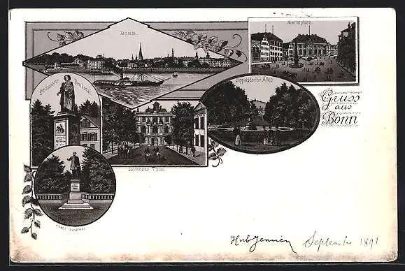 Lithographie Bonn, Marktplatz, Poppelsdorfer Allee, Coblenzer Thor