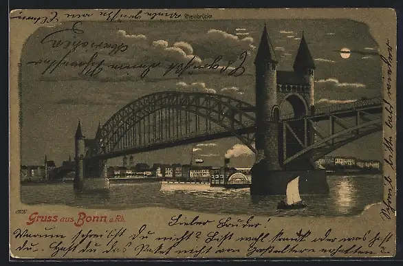 Mondschein-Lithographie Bonn a. Rh., Rheinbrücke