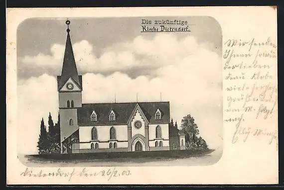 Künstler-AK Dietendorf / Thür., Die zukünftige Kirche