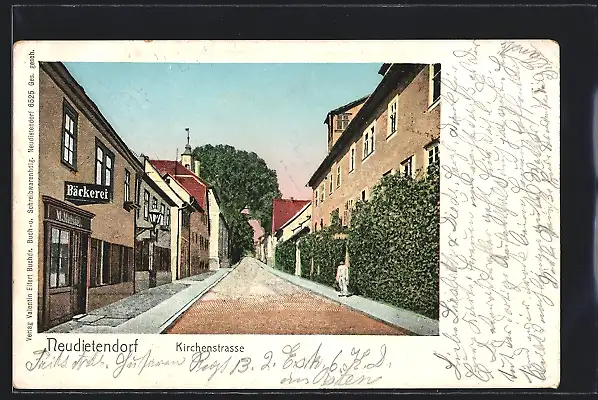 AK Neudietendorf, Kirchenstrasse mit Bäckerei