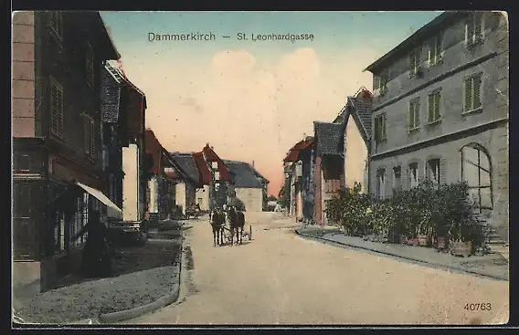 AK Dammerkirch, St. Leonhardgasse, Strassenpartie mit Pferdegespann