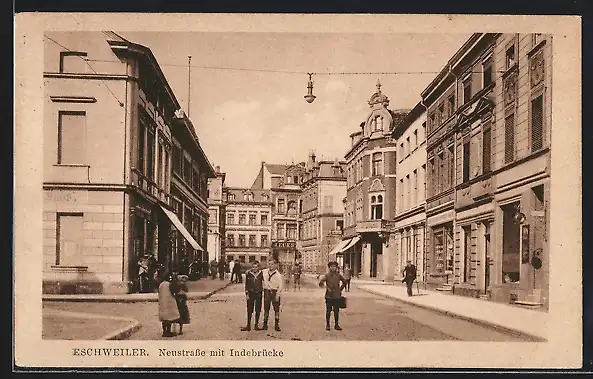 AK Eschweiler, Neustraesse mit Indebrücke, Kindergruppe