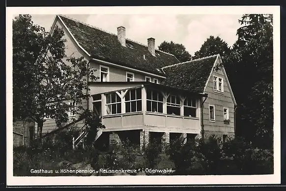 AK Obersensbach, Gasthaus und Höhenpension Reussenkreuz i. Odenwald