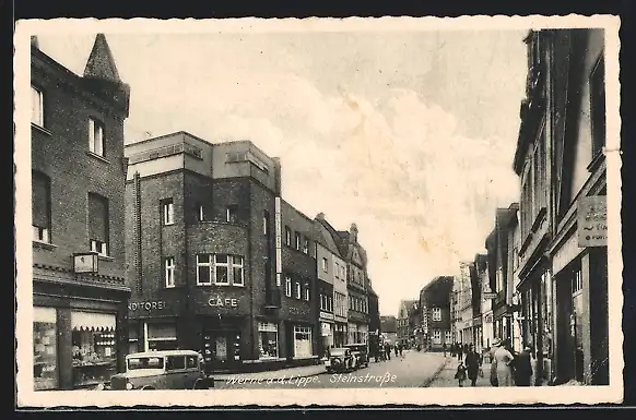 AK Werne /Lippe, Steinstrasse mit Konditorei-Cafe-Restaurant M. Bisping, Steinstr. 14