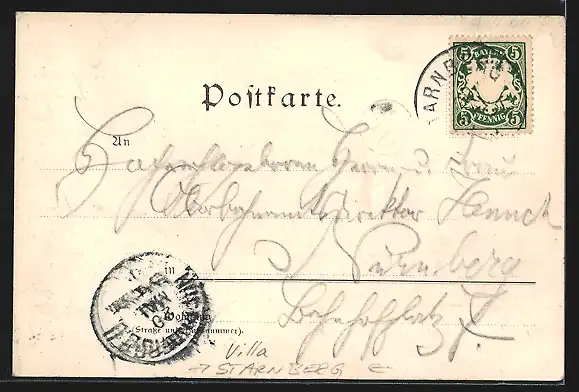 AK Starnberg, Villa am Ufer, vom Wasser gesehen