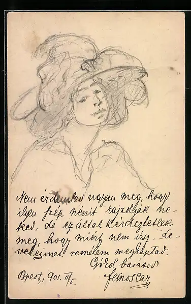 Künstler-AK Handgemalt: Frau mit Hut
