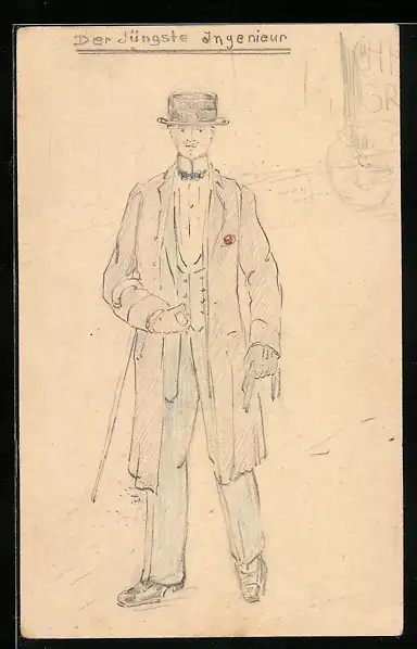 Künstler-AK Handgemalt: Der jünste Ingenieur