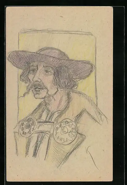 Künstler-AK Handgemalt: Portrait eines Mannes mit Hut in Trachtenkleidung