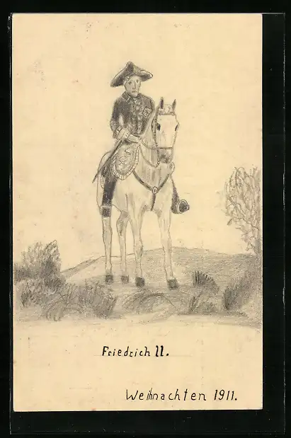 Künstler-AK Handgemalt: Friedrich II. zu Pferd