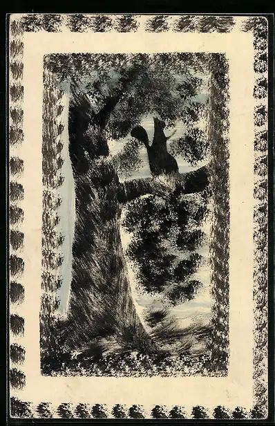 Künstler-AK Handgemalt: Eichhörnchen sitzt in einem Baum