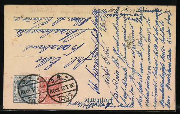 Künstler-AK Handgemalt: Geburtstagsgruss an Else, 27. März 1921, Segelboot und Blumengirlande