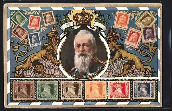 AK Prinzregent Luitpold, Briefmarken, Ganzsache Bayern