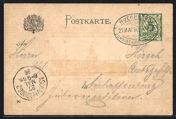 AK Nürnberg, Bayerische Landes-Ausstellung 1896, Ganzsache Bayern