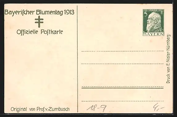Künstler-AK Ludwig von Zumbusch: Bayerischer Blumentag 1913, Kind mit Mohn, Ganzsache Bayern