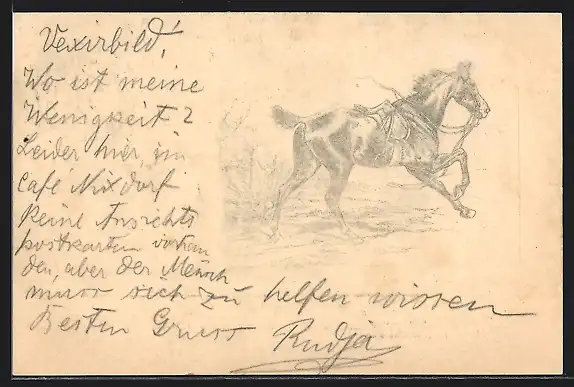 Künstler-AK Fliehendes Pferd ohne Reiter, Ganzsache