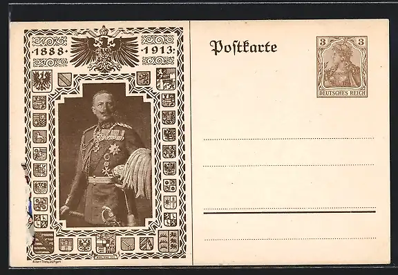 AK Jubiläumskarte Kaiser Wilhelm II. 1913, Wappen, Ganzsache