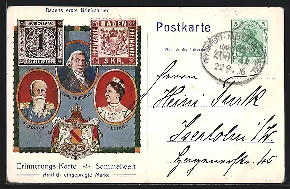 AK Erinnerungs-Karte zur Feier der gold. Hochzeit des Grossherzogpaares v. Baden 1906, Ganzsache