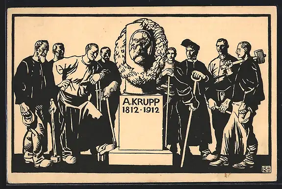 AK Essen, Alfred Krupp-Denkmal mit Arbeitern, Ganzsache