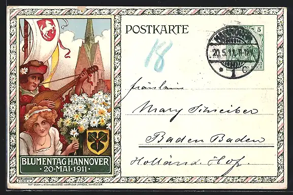 Künstler-AK Hannover, Blumentag 1911, Ganzsache