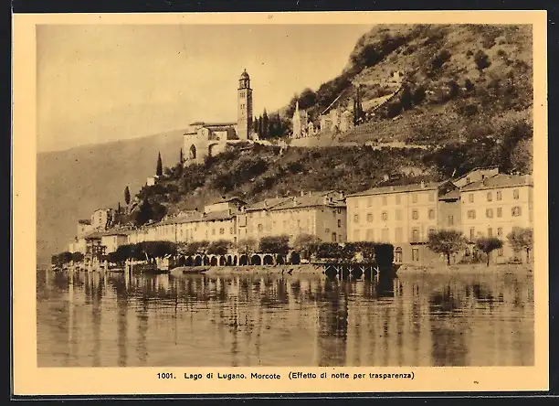 AK Morcote, Panorama, Lago di Lugano, Halt gegen das Licht