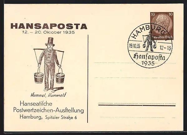 AK Hamburg, Hanseatische Postwertzeichen-Ausstellung Hansaposta 1935, Ganzsache