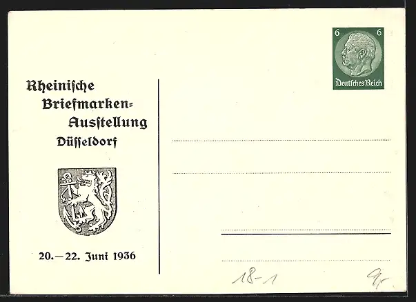 AK Düsseldorf, Rheinische Briefmarken-Ausstellung 1936, Postbeamte verteilen Ausstellungsstempel, Ganzsache