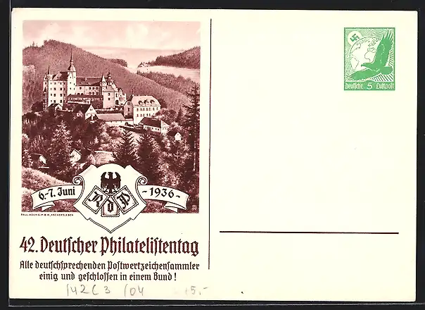 AK 42. Deutscher Philatelistentag 1936 Deutsches Reich & Deutsche Luftpost, Ganzsache