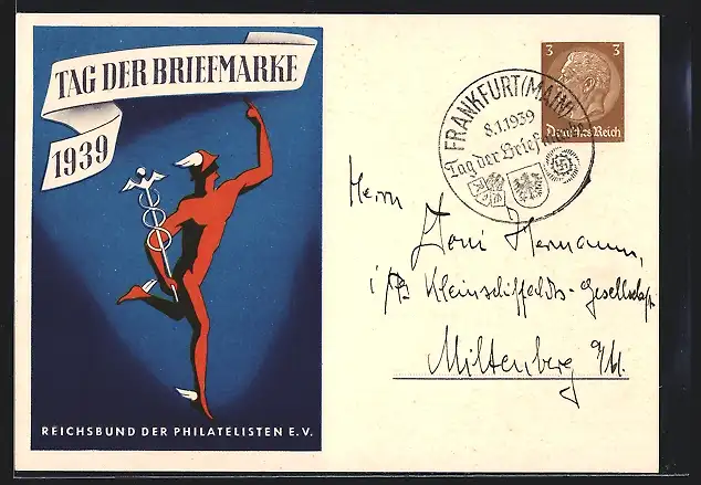 Künstler-AK Reichsbund der Philatelisten, Tag der Briefmarke 1939, Ganzsache