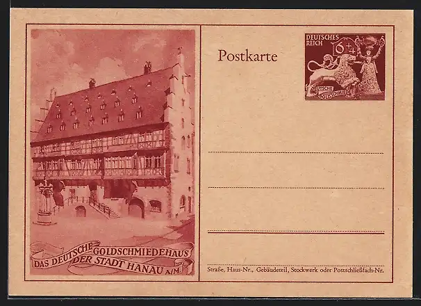 AK Hanau a. M., Das Deutsche Goldschmiedehaus, Ganzsache