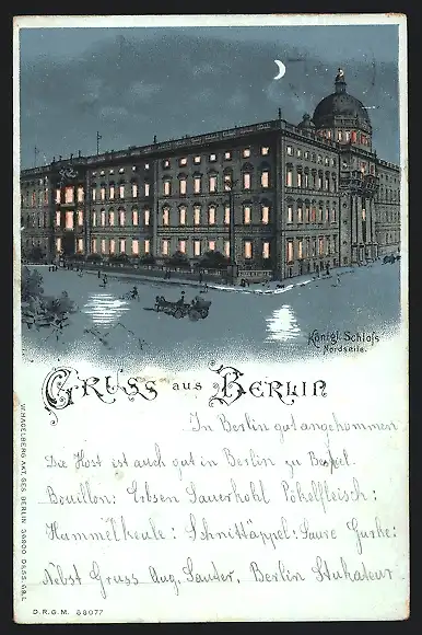Lithographie Berlin, Nordseite des Königl. Schlosses, Halt gegen das Licht