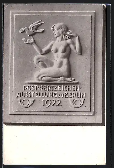 AK Berlin, Postwertzeichen-Ausstellung 1922, Frauenakt, Brieftaube, Ganzsache