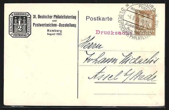 AK Hamburg, 31. Dt. Philatelistentag u. Postwertzeichen-Ausstellung 1925, Schnelldampfer Cap Polonio, Ganzsache