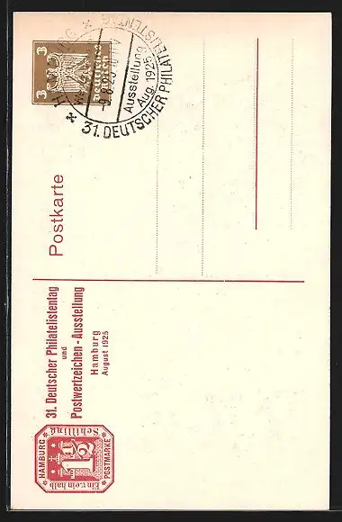AK Hamburg, 31. Deutscher Philatelistentag 1925 und Postwertzeichen-Ausstellung, Altes Fleet, Ganzsache