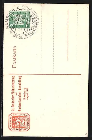 AK Hamburg, 31. Deutscher Philatelistentag 1925 und Postwertzeichen-Ausstellung, Altes Fleet, Ganzsache