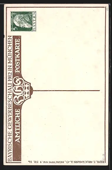 Künstler-AK München, Bayr. Gewerbeschau 1912, Arbeiter & Münchner Kindl, Ganzsache Bayern