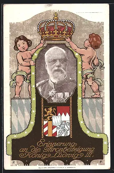 AK Erinnerung an die Thronbesteigung König Ludwig III., Ganzsache Bayern