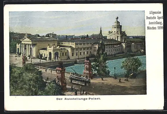 AK München, Allgemeine Deutsche Sportausstellung 1899, Ausstellungs-Palast, Ganzsache Bayern
