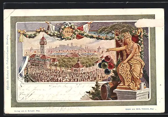 Künstler-AK Nürnberg, Volksfest 1902, Ganzsache Bayern