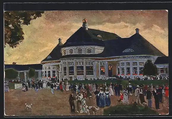 Künstler-AK München, Bayrische Gewerbeschau 1912, Restaurant, Ganzsache Bayern