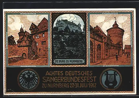 Künstler-AK Nürnberg, Achtes Deutsches Sängerbundesfest 1912, Die Burg, Ganzsache Bayern
