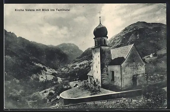 AK Valens, Kirche mit Blick ins Taminatal