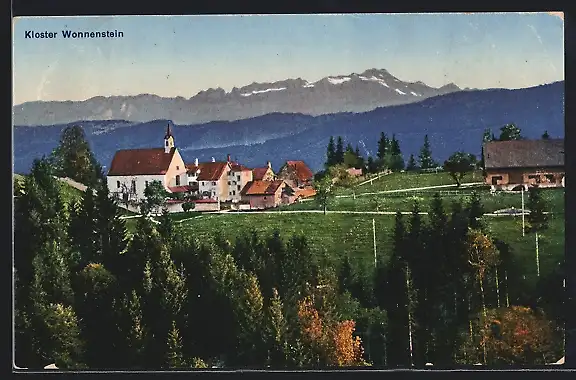 AK Wonnenstein, Blick über das Kloster zum Gebirge
