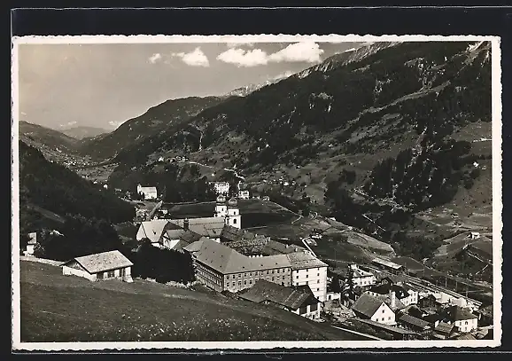 AK Disentis, Blick übers Kloster ins Tal