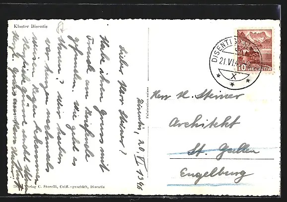 AK Disentis, Blick übers Kloster ins Tal