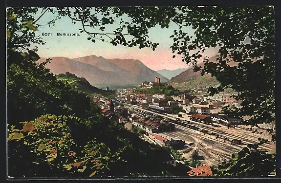 AK Bellinzona, Panoramablick auf den Ort