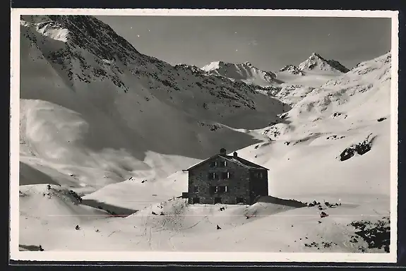 AK Berghaus Vereina, Ansicht mit Hüela-Weisshorn