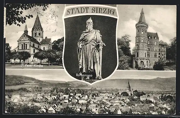 AK Sinzig, Ortsansicht, St. Peter Kirche, Schloss, Barbarossa