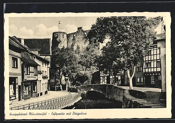 AK Bad Münstereifel, Erftpartie mit Burgruine, Hotel und Gasthaus Witten