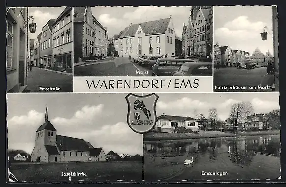 AK Warendorf /Ems, Markt, Josefskirche, Patrizierhäuser