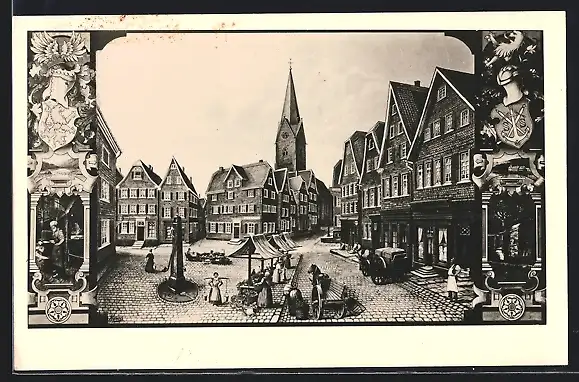 Künstler-AK Solingen, Alter Markt um 1870
